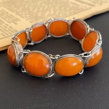 Antique Natural amber handmade silver bracelet butterscotch egg yolk 18cm 19g