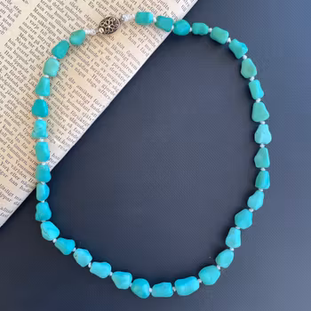 50's Vintage Chinese export to Sweden TURQUOISE necklace with silver clasp 39g