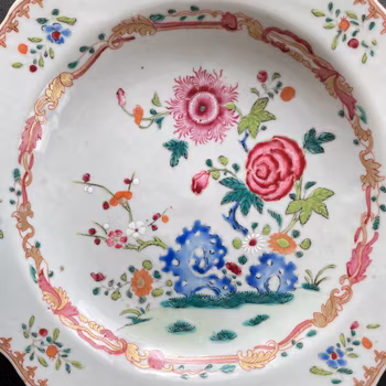 Antique Chinese famille rose plate, Qianlong, 18th c #1425