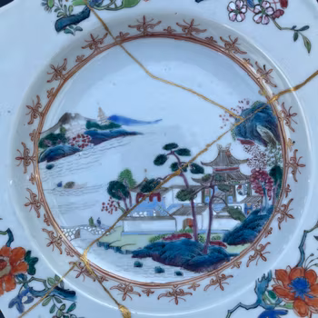 Antique Chinese famille rose plate, Qianlong, 18th c #1459