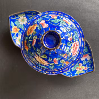 Antique Chinese Canton Hand Painted Enamel teacup with saucer, 19th c #1467