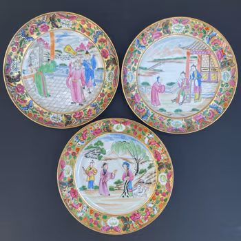 Three Antique Chinese rose mandarin dishes, Jiaqing / Daoguang #1475, 1476, 1477