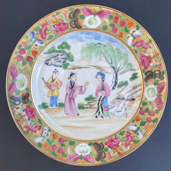 Three Antique Chinese rose mandarin dishes, Jiaqing / Daoguang #1475, 1476, 1477