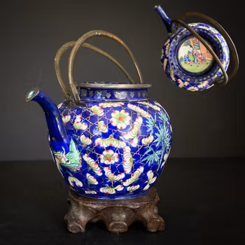 Antique Chinese Canton Hand Painted Enamel teapot, 19th c #1483
