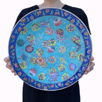 Chinese Peranakan Nyonya Straits charger with silkballs JiXiangBaBao #1491