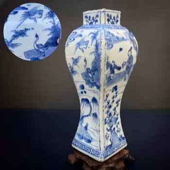 Chinese blue and white rectangular meiping vase , Kangxi period #1496