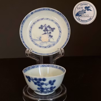 Chinese blue and white teacup and saucer, Nanking Cargo #1503