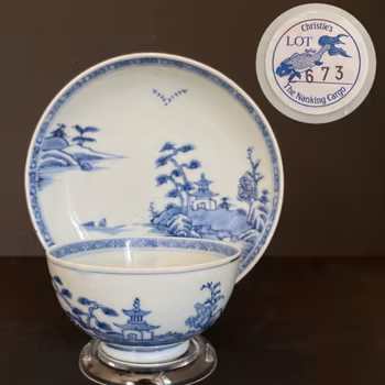 Chinese blue and white bowl and saucer dish, Nanking Cargo #1505