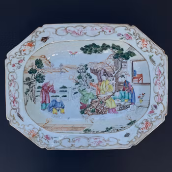 Chinese antique rose mandarin deep plate Qianlong period #1510