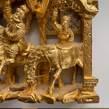 Chinese Antique 3D woodcarving gilt gold wood carving Late Qing Dynasty #1530