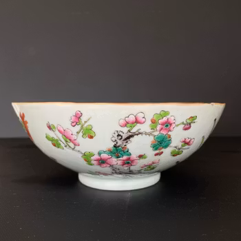 Chinese Antique Porcelain bowl with four seasons flowers, Mid 19th c #1538