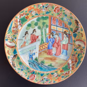 Chinese antique rose mandarin plate, Daoguang period, 19th c #1541