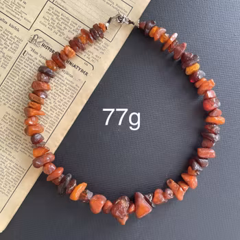 ANTIQUE NATURAL AMBER RAW STONE NECKLACE 77g FROM SWEDEN