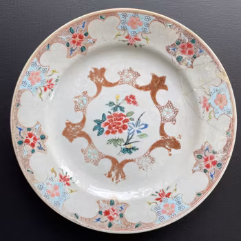 Two Chinese Antique famille rose plates, Qianlong, 18th c #1557, 1558