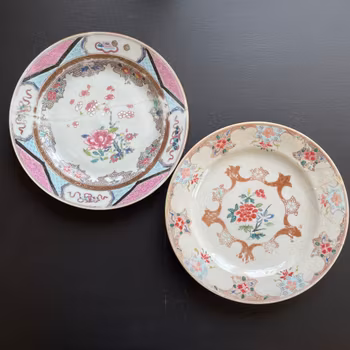 Two Chinese Antique famille rose plates, Qianlong, 18th c #1557, 1558