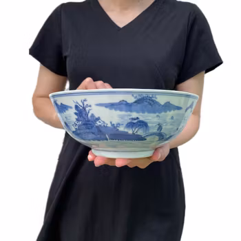 Chinese antique underglazed blue and white large bowl, Jiaqing 19th c #1565