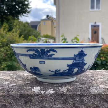 Chinese antique underglazed blue and white large bowl, Jiaqing 19th c #1565