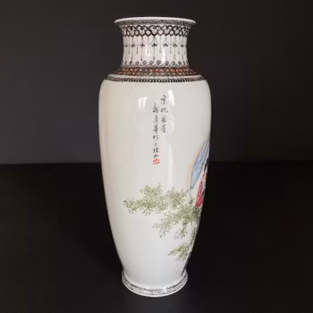 Chinese famille rose Porcelain vase mid 20c around 1950 邹逸华 #1590
