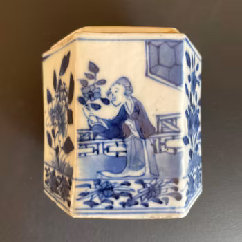 Chinese antique Blue & White Porcelain tea caddy, jar with lid, Late Qing #1609