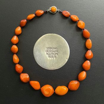 Antique Natural Amber necklace egg yolk butterscotch Denmark N.E.From 37g 1950's