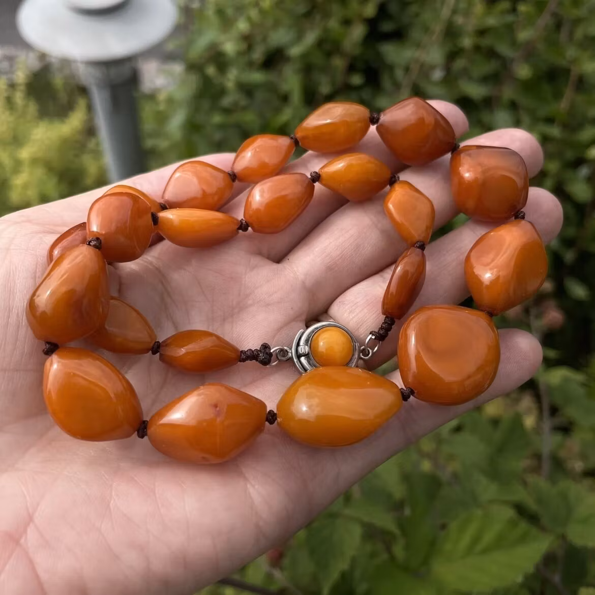 Antique Natural Amber necklace egg yolk butterscotch Denmark 37g 1950's