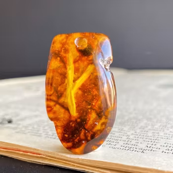 Unique Viking Runes natural amber pendant Danish design hand carved Alphabet K