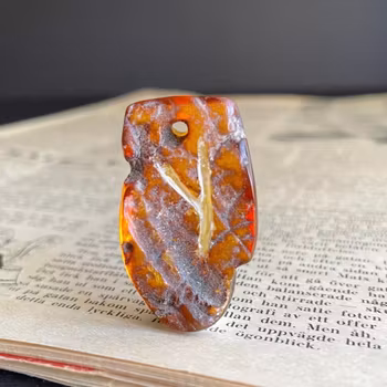 Unique Viking Runes natural amber pendant Danish design hand carved Alphabet K