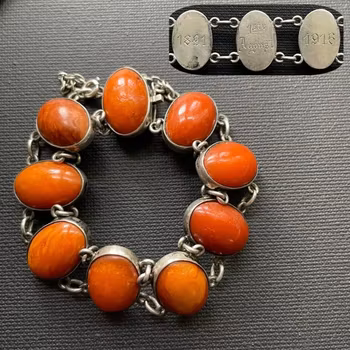 Antique Natural Danish amber bracelet butterscotch egg yolk from 1916