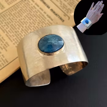 Vintage Swedish design handmade 830 silver with stone thick cuff bracelet bangle