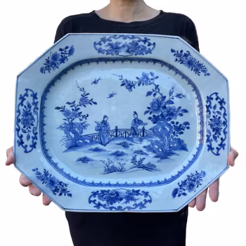 Chinese Antique blue and white porcelain platter, 18th C Qianlong period #1658