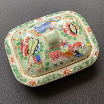 Chinese antique celadon canton soap cup, 19th c #1659