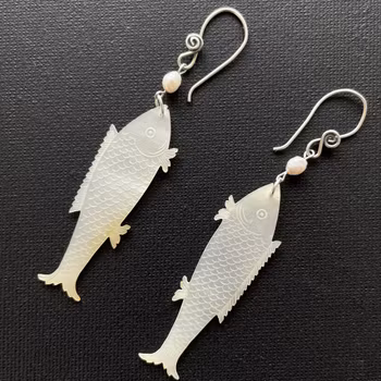 Unique earrings Chinese antique mother of pearl gaming counters chips tokens #1662