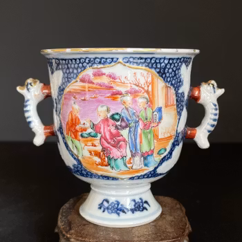 Chinese Antique Rose Mandarin Cup With Double Handles , Rare! 18c #1668