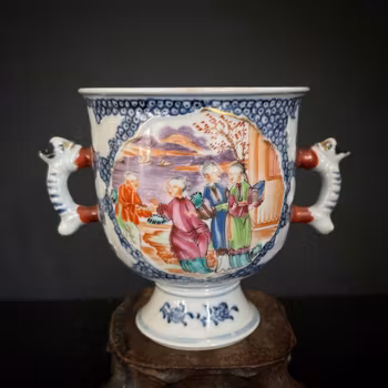 Chinese Antique Rose Mandarin Cup With Double Handles , Rare! 18c #1669