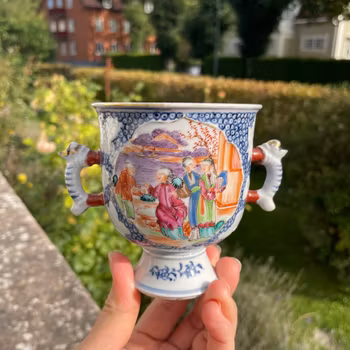 Chinese Antique Rose Mandarin Cup With Double Handles , Rare! 18c #1669