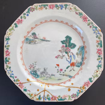 Chinese Antique Famille Rose Plate, 18th C Qianlong period #1675