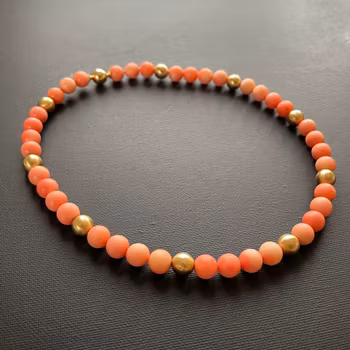 10mm Genuine Natural Round Pink Coral Bead Solid 18k Yellow Gold Necklace 65g