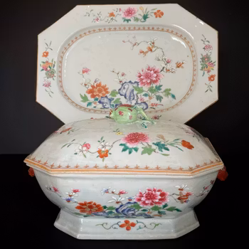 Chinese antique Famille Rose Tureen And Under Platter, Qianlong Period #1689