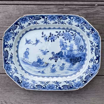 Chinese Antique blue and white porcelain platter, 18th C Qianlong period #1695