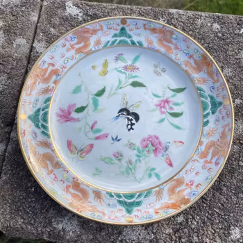 Chinese Antique rose mandarin Butterfly Plate With Dragons, Daoguang #1698