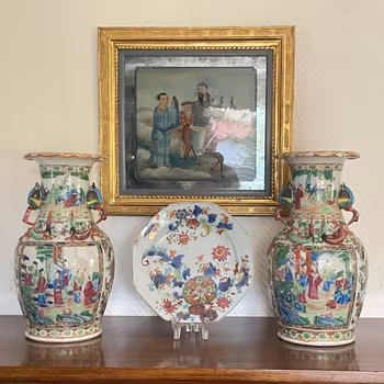 A Pair Of Chinese Antique Rose Mandarin Vases,  19th c #1701, 1702