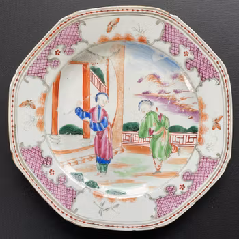 Chinese Antique Rose Mandarin Plate,18th C, Qianlong period #1721