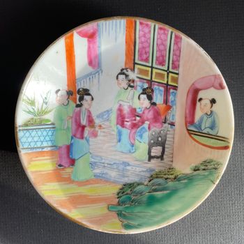 Chinese antique teacup and saucer decorated in Rose Mandarin #1728