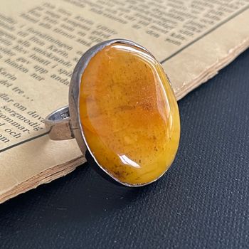 Vintage natural amber ring Danish design sterling silver #1750