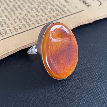 Vintage natural amber ring Danish design sterling silver #1751