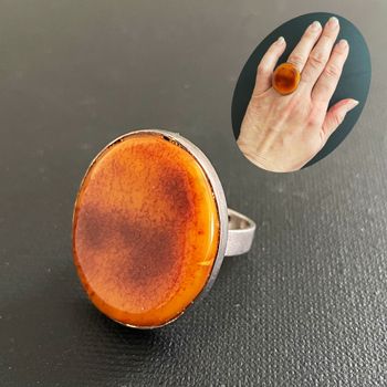 Vintage natural amber ring Danish design sterling silver #1751