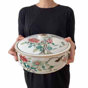 Large Chinese Antique porcelain Famille Rose bowl With Lid, Late Qing #1735