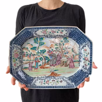 Chinese Antique Rose Mandarin Platter, 18th C Qianlong period #1787