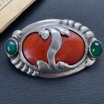 Natural Amber Antique Amber Brooch With Silver Egg Yolk Art Nouveau 16.73g