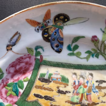 Chinese Antique porcelain Rose mandarin Plate, Early 19th c , Rare #1823